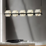 Natural Snowflake Alabaster Square Box Chandelier Lighting Fixture