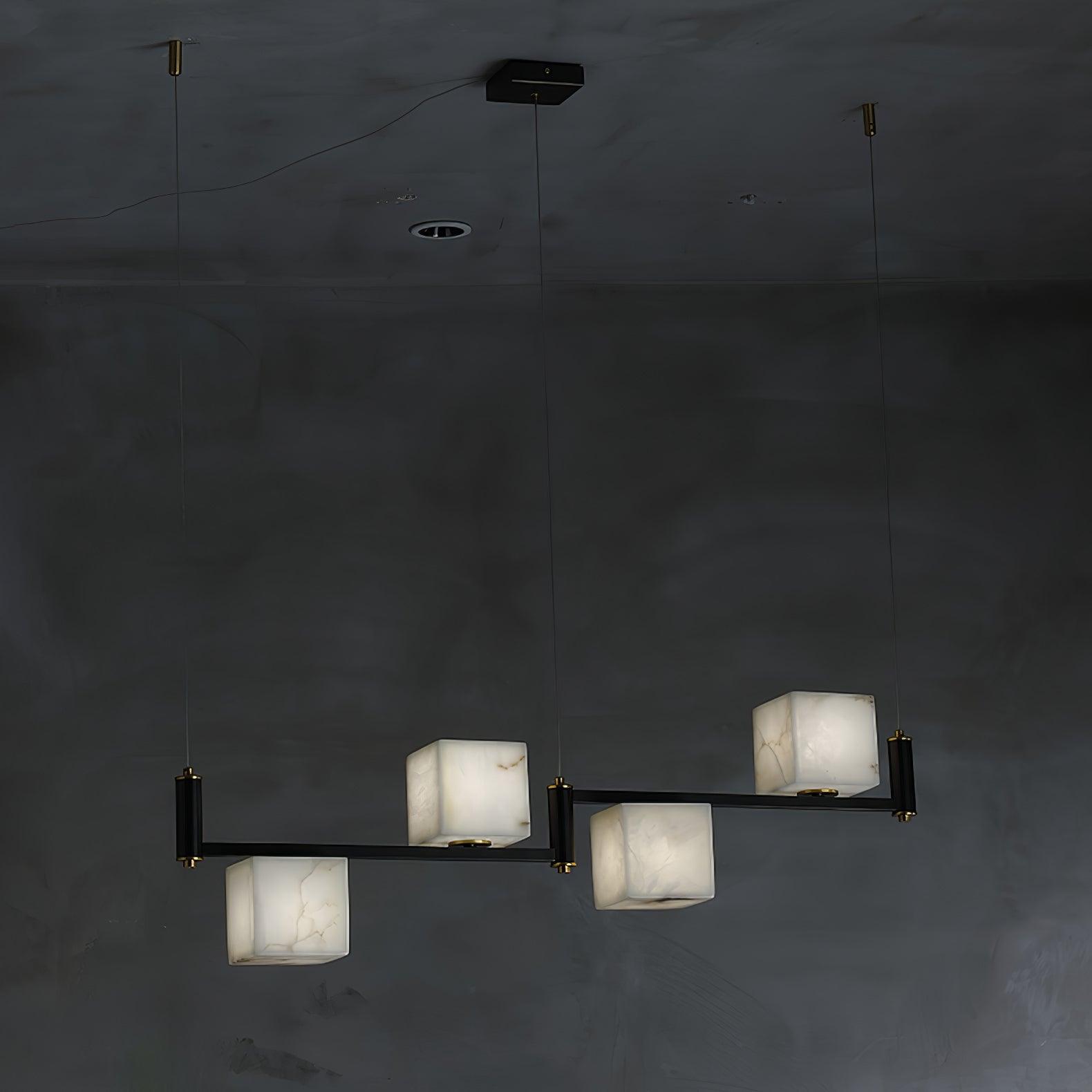Natural Snowflake Alabaster Square Box Chandelier Lighting Fixture