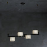 Natural Snowflake Alabaster Square Box Chandelier Lighting Fixture