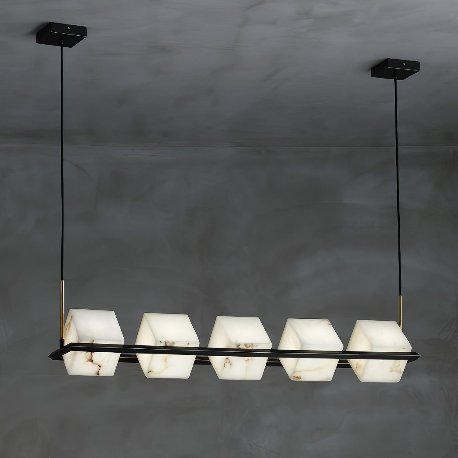 Natural Snowflake Alabaster Square Box Chandelier Lighting Fixture