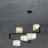 Natural Snowflake Alabaster Square Box Chandelier Lighting Fixture