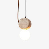 Natural Stone Travertine Pendant Light with White Glass Shade Elegant Hanging Lamp