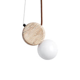 Natural Stone Travertine Pendant Light with White Glass Shade Elegant Hanging Lamp