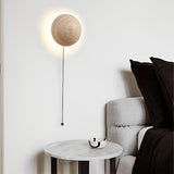 Natural Travertine Stone Round LED Wall Sconce Modern Minimalist Bedside Light