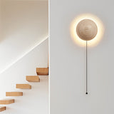 Natural Travertine Stone Round LED Wall Sconce Modern Minimalist Bedside Light