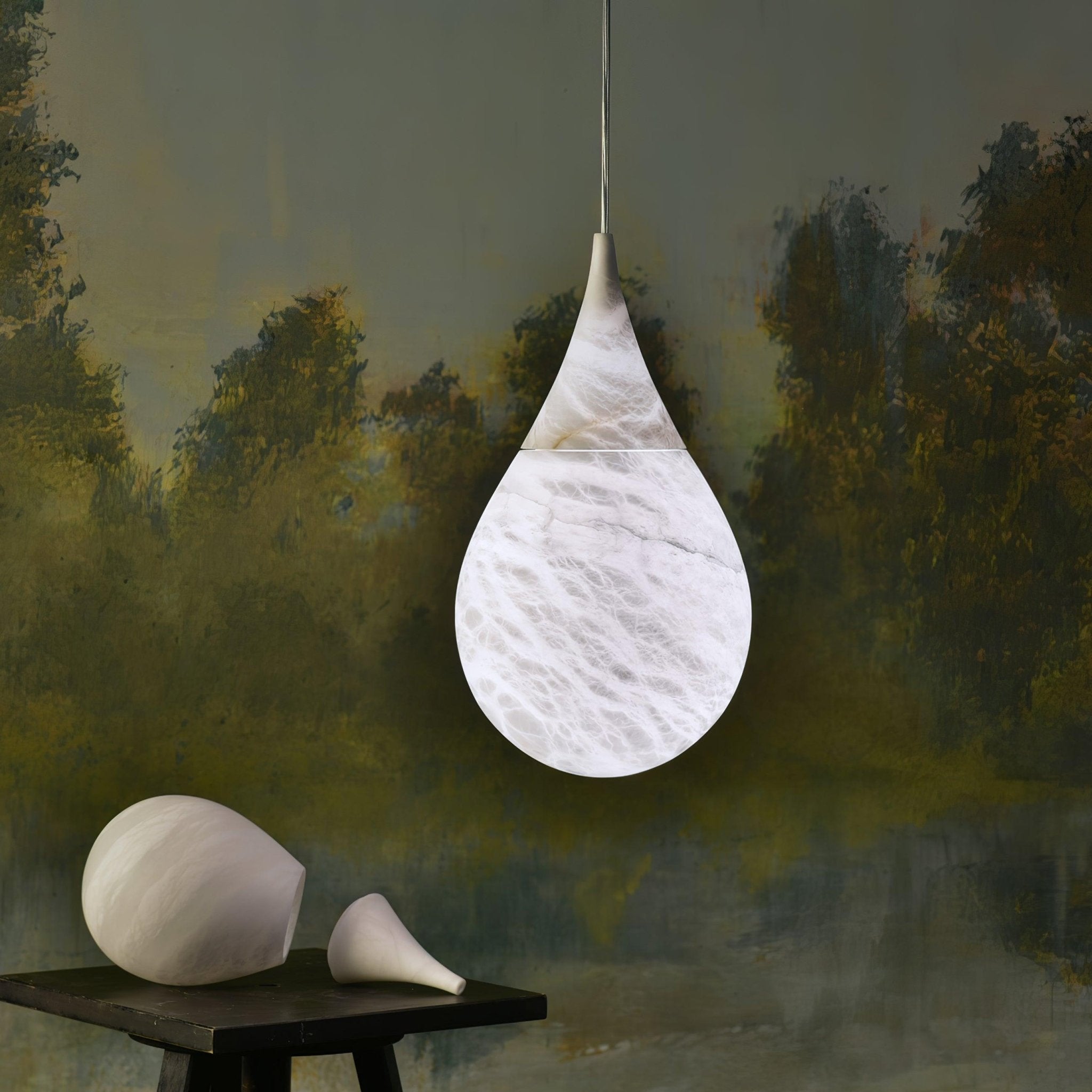 Natural White Marble Raindrop LED Pendant Light for Modern Luxury Interior Lighting Decor
