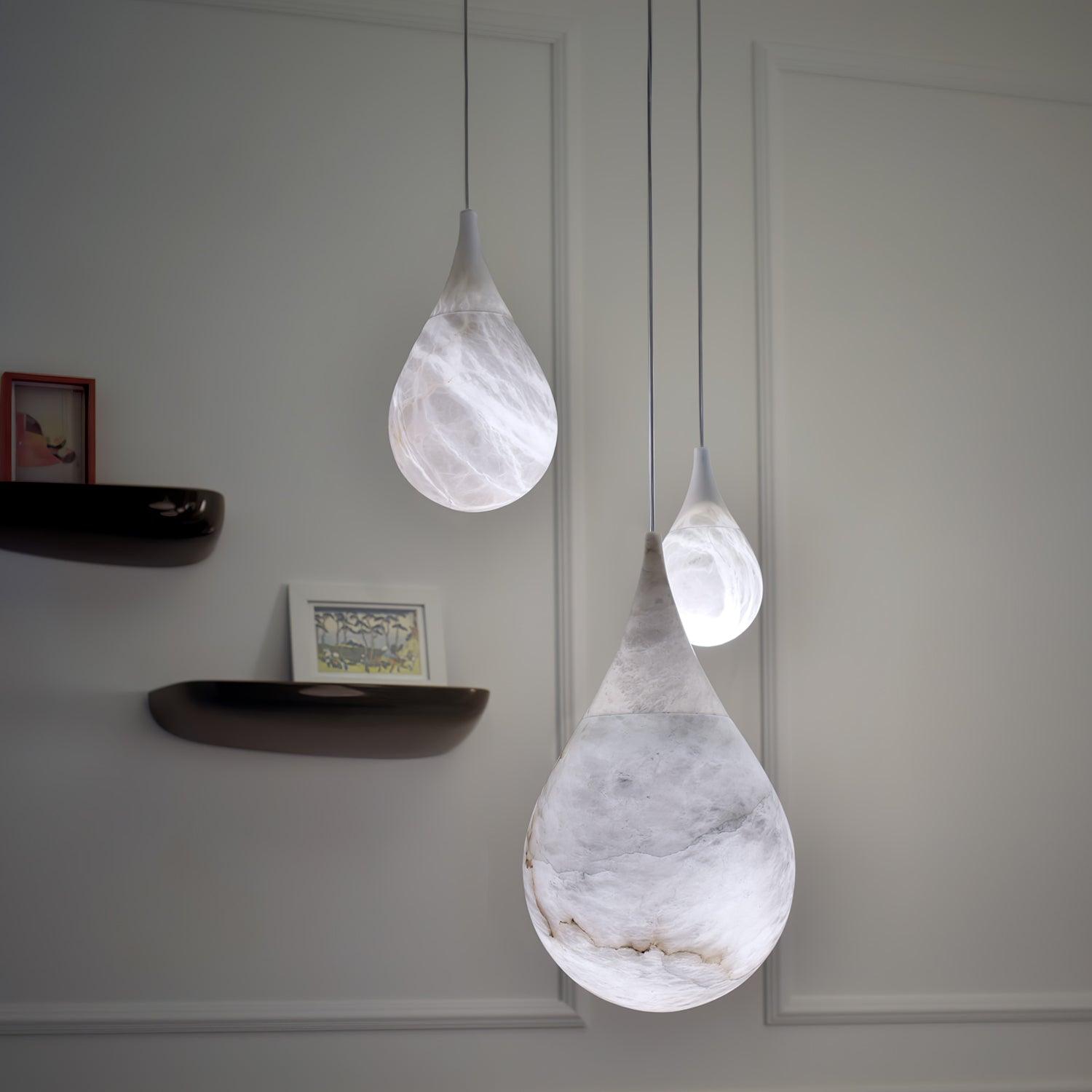 Natural White Marble Raindrop LED Pendant Light for Modern Luxury Interior Lighting Decor