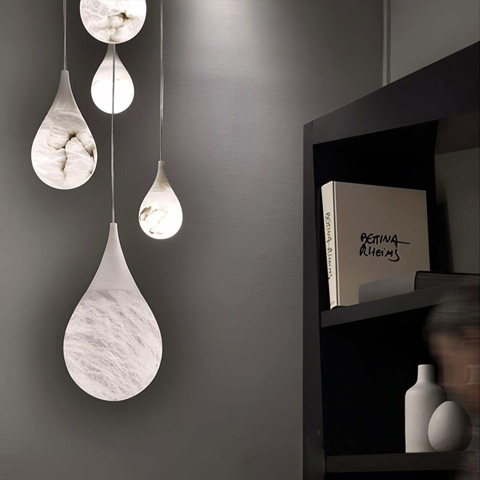 Natural White Marble Raindrop LED Pendant Light for Modern Luxury Interior Lighting Decor