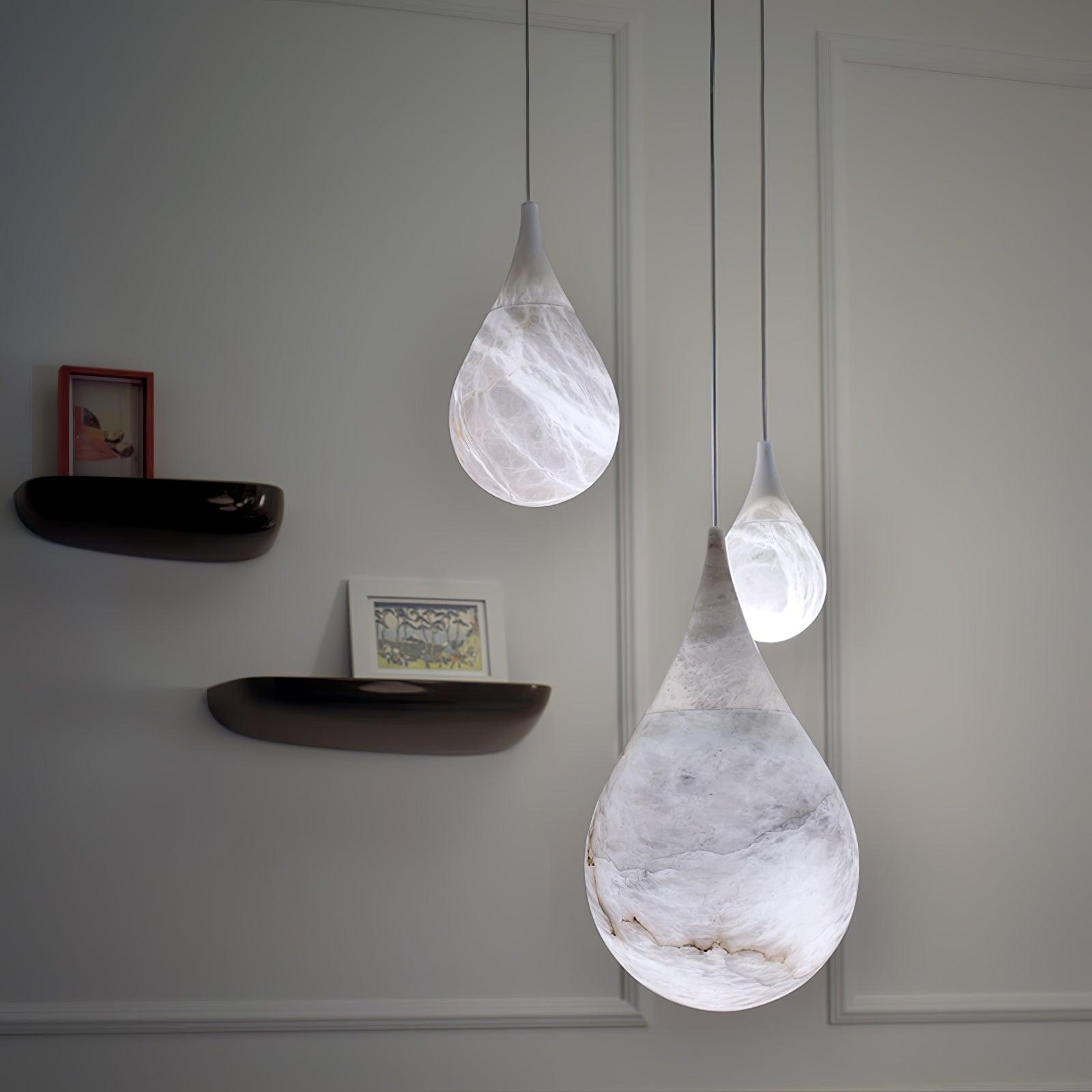 Natural White Marble Raindrop LED Pendant Light for Modern Luxury Interior Lighting Decor
