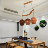 Natural Wicker Beehive Pendant Light Burlywood Rattan Ceiling Fixture for Living Room
