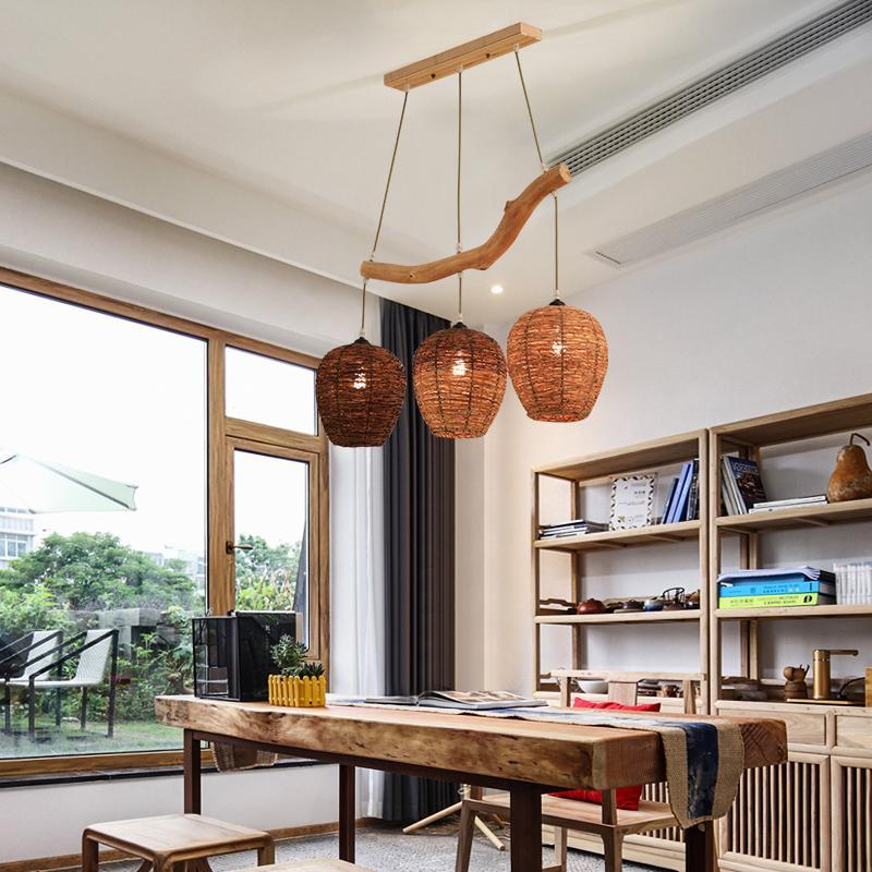 Natural Wicker Beehive Pendant Light Burlywood Rattan Ceiling Fixture for Living Room