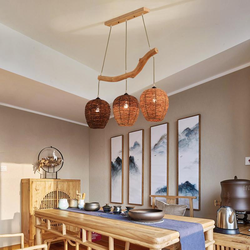 Natural Wicker Beehive Pendant Light Burlywood Rattan Ceiling Fixture for Living Room