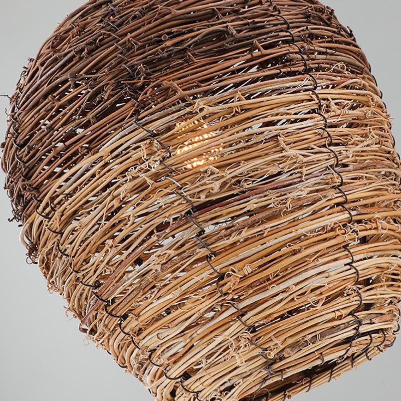 Natural Wicker Beehive Pendant Light Burlywood Rattan Ceiling Fixture for Living Room