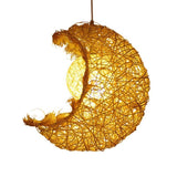 Natural Wicker Rattan Moon Pendant Light Farmhouse Boho Ceiling Hanging Lamp for Nursery Bedroom