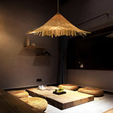 Natural Woven Bamboo Pendant Light Burlywood Coastal Ceiling Hanging Lamp for Kitchen and Dining Room
