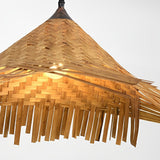 Natural Woven Bamboo Pendant Light Burlywood Coastal Ceiling Hanging Lamp for Kitchen and Dining Room