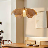 Natural Woven Rattan Petal Pendant Lamp Large Flower Shape Ceiling Hanging Light for Living Room