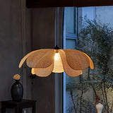 Natural Woven Rattan Petal Pendant Lamp Large Flower Shape Ceiling Hanging Light for Living Room