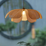 Natural Woven Rattan Petal Pendant Lamp Large Flower Shape Ceiling Hanging Light for Living Room