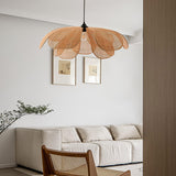 Natural Woven Rattan Petal Pendant Lamp Large Flower Shape Ceiling Hanging Light for Living Room