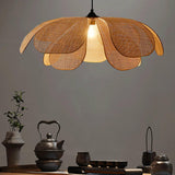 Natural Woven Rattan Petal Pendant Lamp Large Flower Shape Ceiling Hanging Light for Living Room