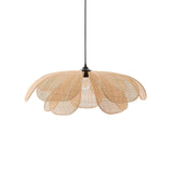 Natural Woven Rattan Petal Pendant Lamp Large Flower Shape Ceiling Hanging Light for Living Room