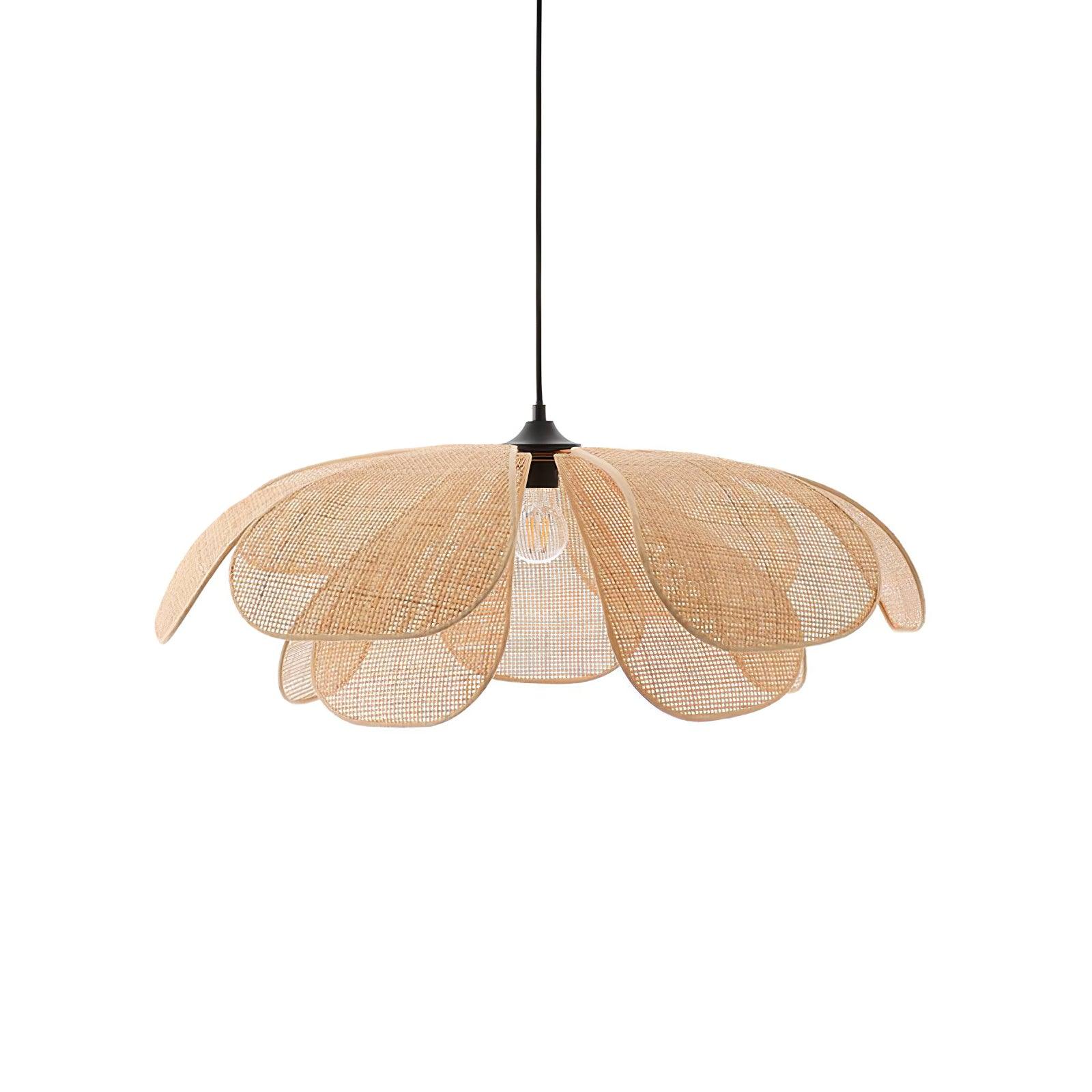 Natural Woven Rattan Petal Pendant Lamp Large Flower Shape Ceiling Hanging Light for Living Room