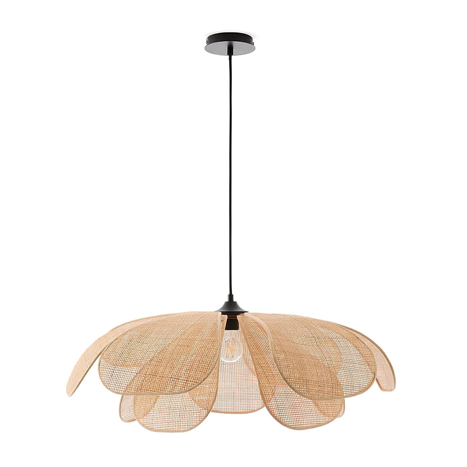 Natural Woven Rattan Petal Pendant Lamp Large Flower Shape Ceiling Hanging Light for Living Room