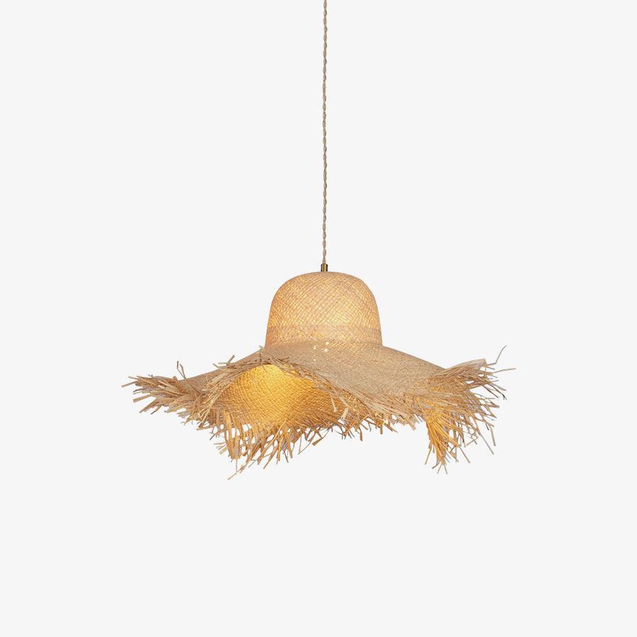 Natural Woven Rattan Straw Hat Hanging Pendant Light for Modern Coastal Homes