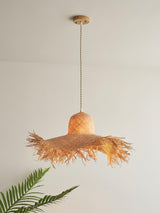 Natural Woven Rattan Straw Hat Hanging Pendant Light for Modern Coastal Homes