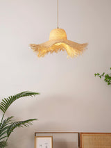 Natural Woven Rattan Straw Hat Hanging Pendant Light for Modern Coastal Homes