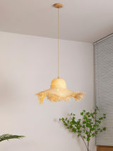 Natural Woven Rattan Straw Hat Hanging Pendant Light for Modern Coastal Homes