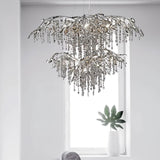 Nature Inspired Crystal Branch Chandelier with Glass Dewdrops and Metallic Finish