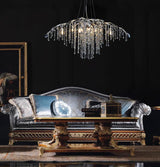 Nature Inspired Crystal Branch Chandelier with Glass Dewdrops and Metallic Finish