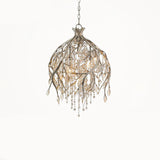 Nature Inspired Crystal Branch Chandelier with Glass Dewdrops and Metallic Finish