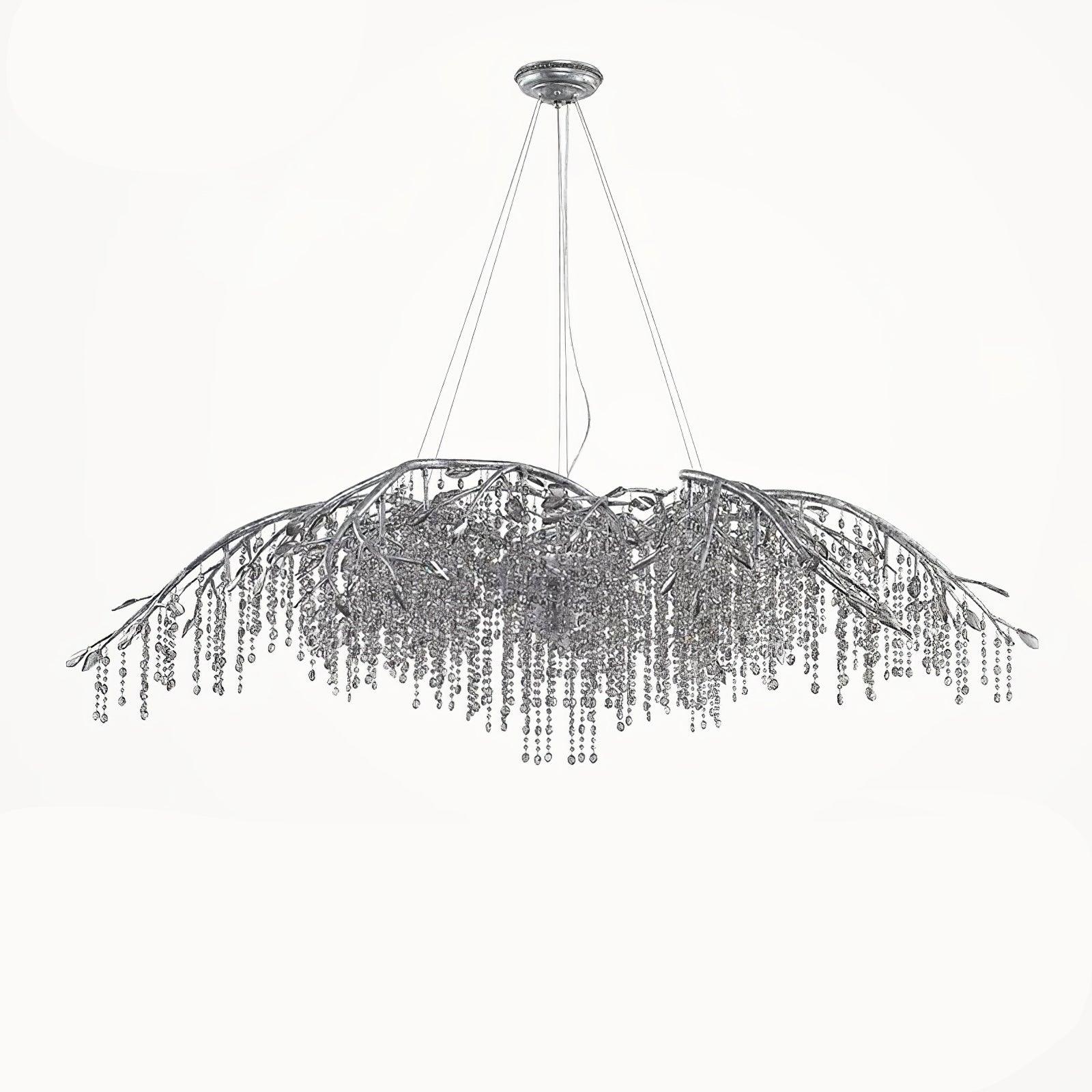 Nature Inspired Crystal Branch Chandelier with Glass Dewdrops and Metallic Finish