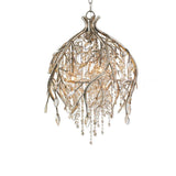 Nature Inspired Crystal Branch Chandelier with Glass Dewdrops and Metallic Finish