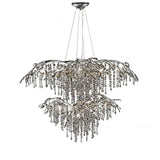 Nature Inspired Crystal Branch Chandelier with Glass Dewdrops and Metallic Finish