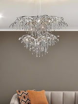 Nature Inspired Crystal Branch Chandelier with Glass Dewdrops and Metallic Finish