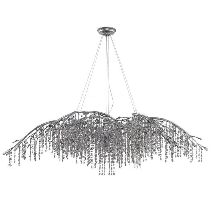 Nature Inspired Crystal Branch Chandelier with Glass Dewdrops and Metallic Finish