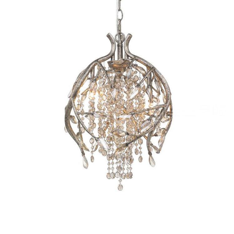 Nature Inspired Crystal Branch Chandelier with Glass Dewdrops and Metallic Finish