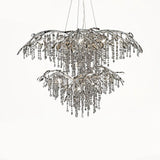 Nature Inspired Crystal Branch Chandelier with Glass Dewdrops and Metallic Finish
