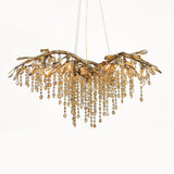 Nature Inspired Crystal Branch Chandelier with Glass Dewdrops and Metallic Finish