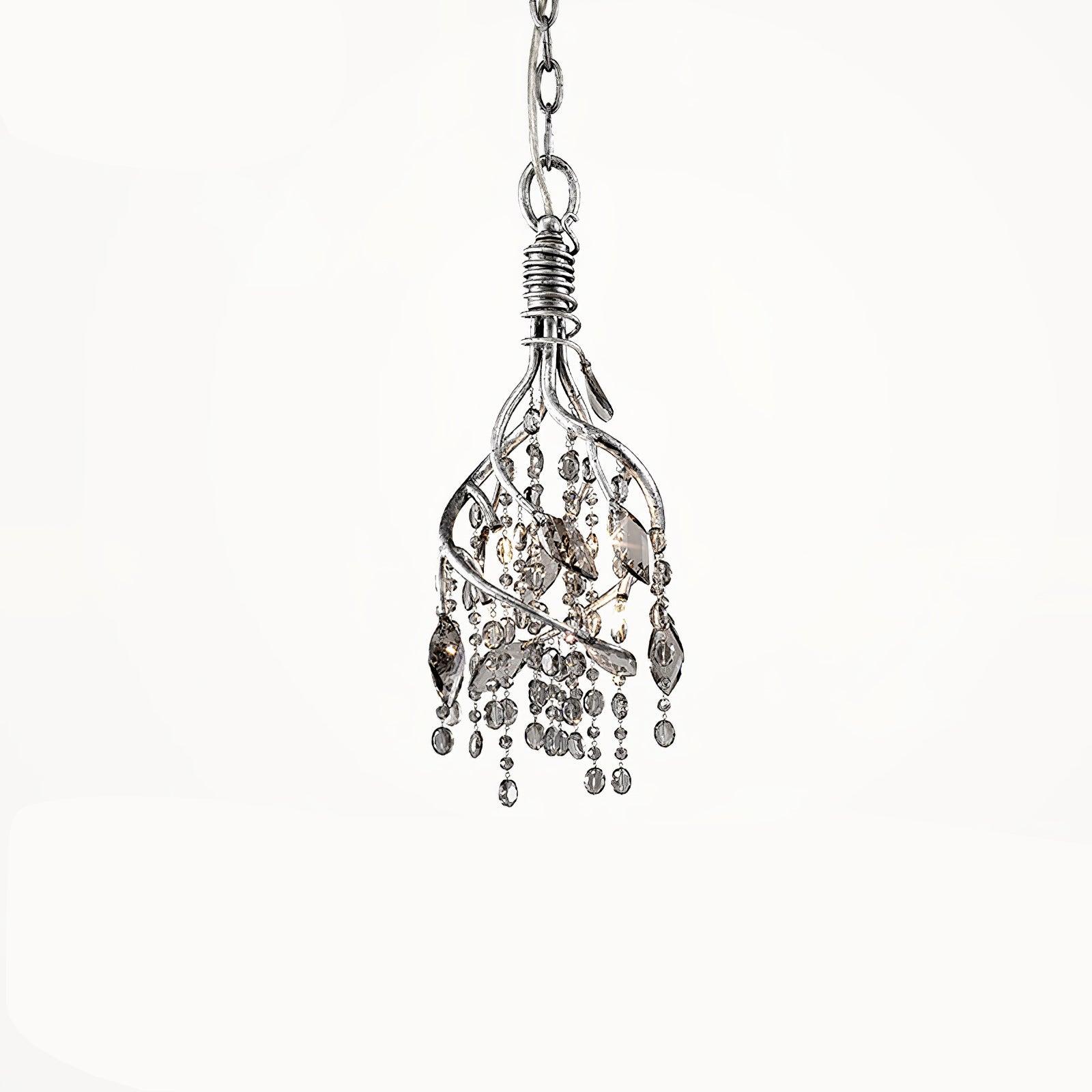 Nature Inspired Crystal Branch Chandelier with Glass Dewdrops and Metallic Finish