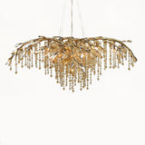 Nature Inspired Crystal Branch Chandelier with Glass Dewdrops and Metallic Finish