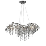 Nature Inspired Crystal Branch Chandelier with Glass Dewdrops and Metallic Finish
