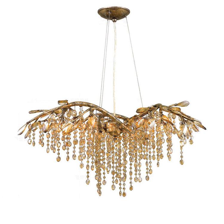 Nature Inspired Crystal Branch Chandelier with Glass Dewdrops and Metallic Finish