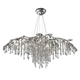 Nature Inspired Crystal Branch Chandelier with Glass Dewdrops and Metallic Finish