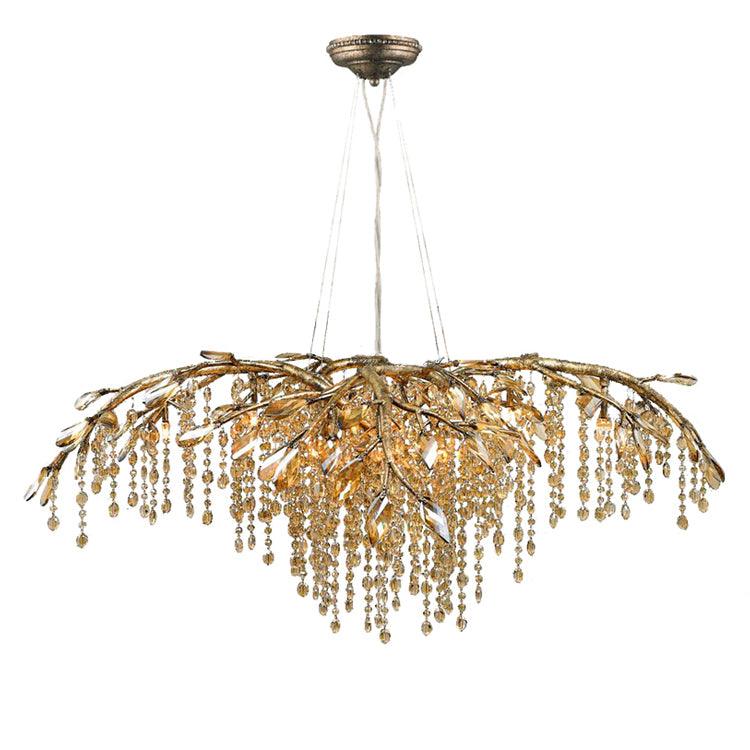 Nature Inspired Crystal Branch Chandelier with Glass Dewdrops and Metallic Finish