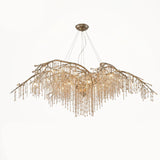Nature Inspired Crystal Branch Chandelier with Glass Dewdrops and Metallic Finish